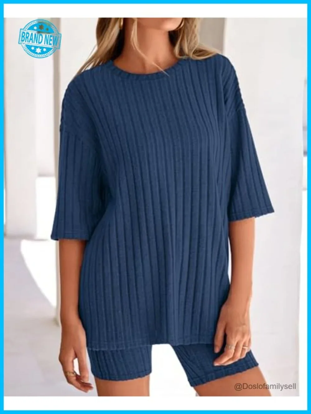 Rib Knit Lounge Sets Women 2 Piece Matching Short Sets Casual Biker Shorts